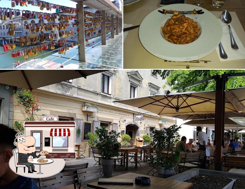 Questa è la foto che mostra la esterno e cibo di Restavracija Most