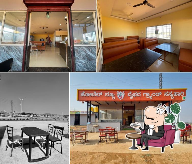 The interior of Hotel New Vaibhav Grand Pure Veg Family Restaurant Kyaasanakere Near Kudligi