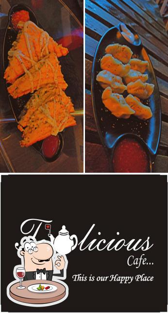 The restaurant's food and blackboard