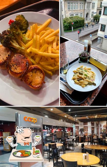 La immagine della cibo e interni di Coop Restaurant Winterthur Stadtgarten