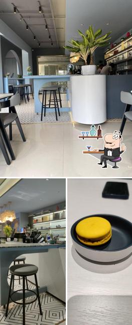 Take a seat at one of the tables at Blue Vanilla Patisserie & Cafe