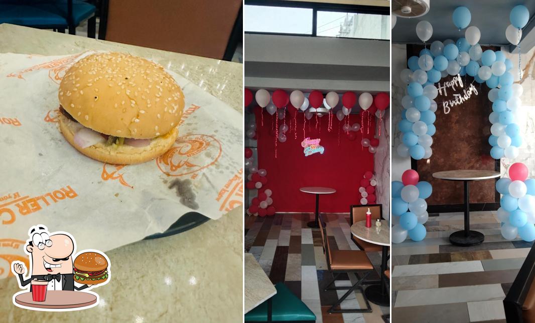 Order a burger at Roller Coaster Cafe