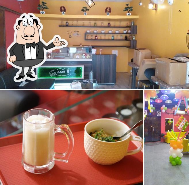 Take a seat at one of the tables at Seed Cafe