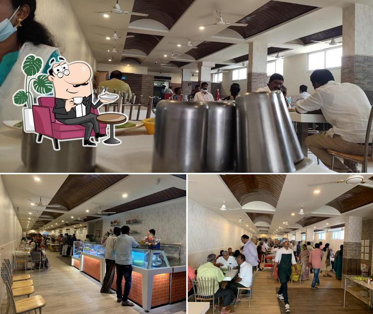 The interior of Samtrupthi Pure Vegetarian Restaurant