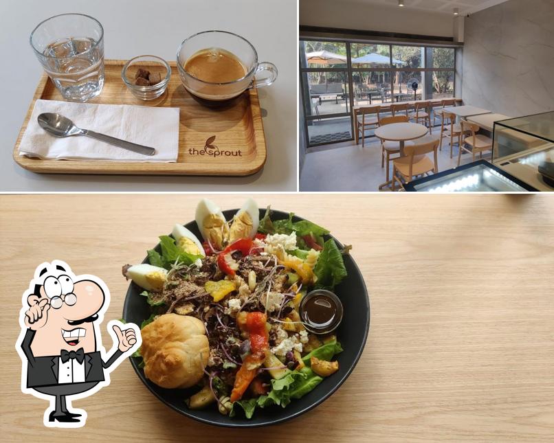 The photo of interior and food at The Sprout Cafe