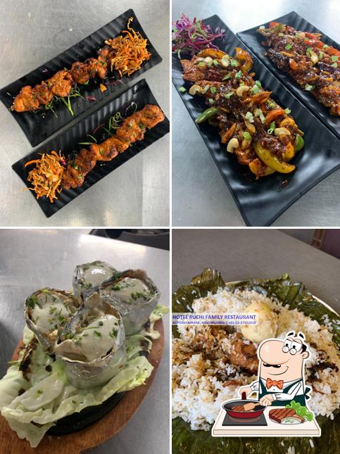 Meat meals are served at Hotel Ruchi Family Restaurant