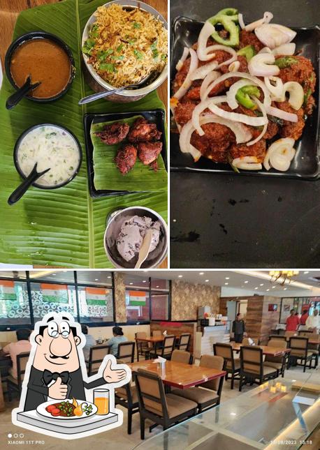 Check out the image depicting food and interior at Hotel RRR Amaravathi A/C