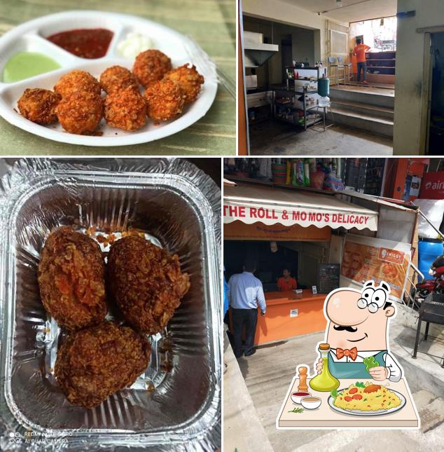 Take a look at the picture depicting food and exterior at The Roll & Momo's Delicacy
