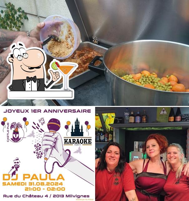 Dai un’occhiata alla immagine che mostra la bevanda e cibo di Castle Pub