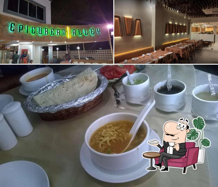 This is the photo displaying interior and food at Epicurean Alley