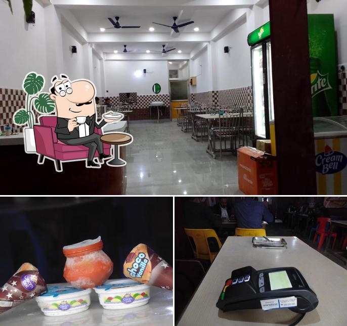 The image of interior and food at New Satsang Hotel