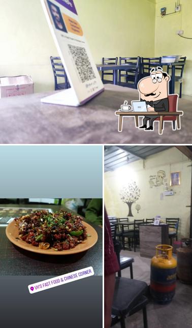 The picture of interior and food at VK's Fast Food & Chinese Corner