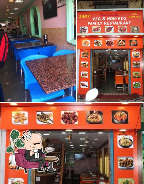 The interior of Sai leela veg non/veg ac family restaurant