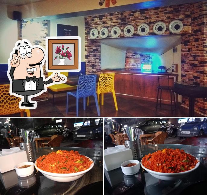 Take a seat at one of the tables at The Garage Grill