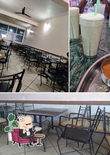 Take a look at the picture depicting interior and food at Hotel Guruprasad