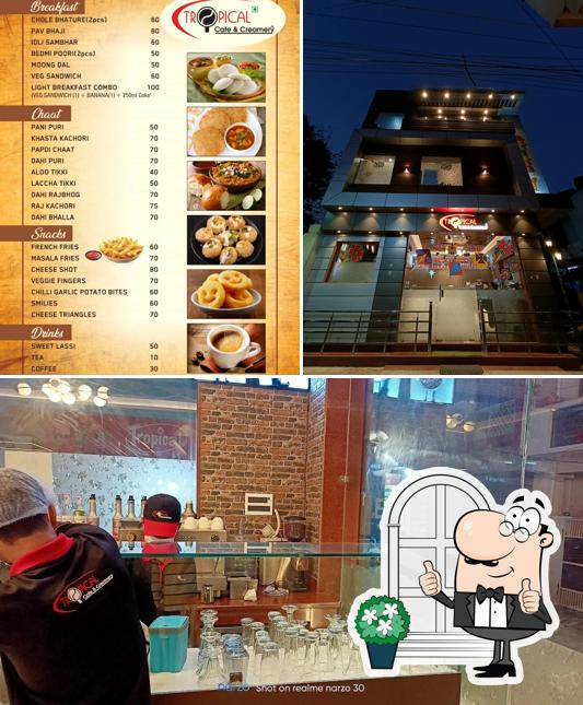 The restaurant's exterior and food