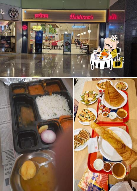 The image of food and exterior at Haldiram's