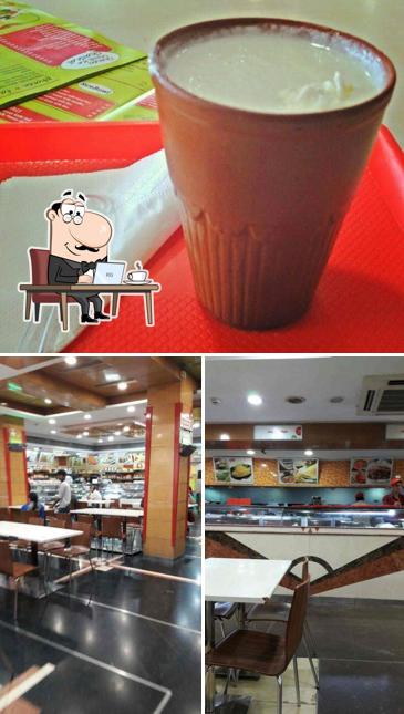 Among various things one can find interior and beverage at Haldiram's