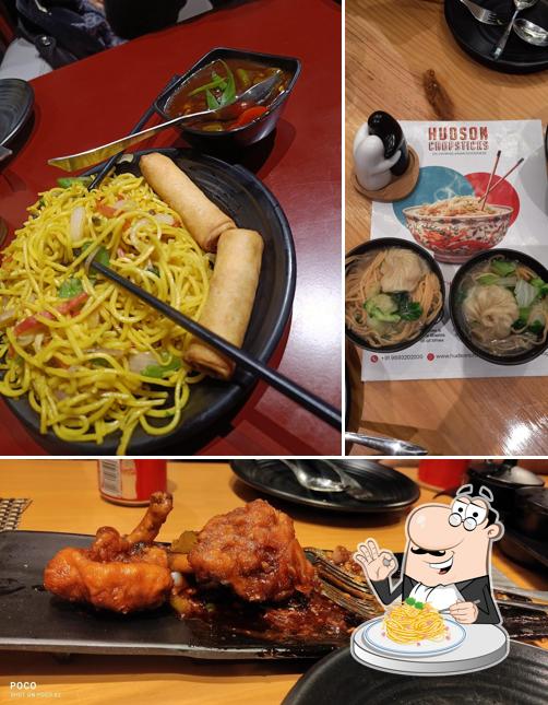 Spaghetti carbonara at Hudson Chopsticks