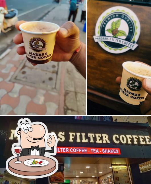 Among different things one can find food and drink at Madras Filter Coffee