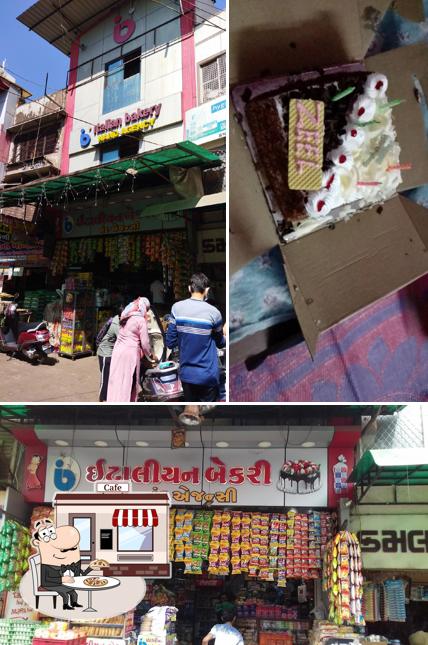 Take a look at the photo showing exterior and dessert at Italian Bakery