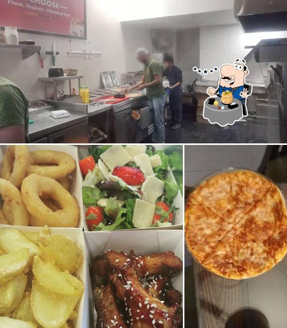 Take a look at the picture depicting food and interior at DJ's Pizza & Pasta
