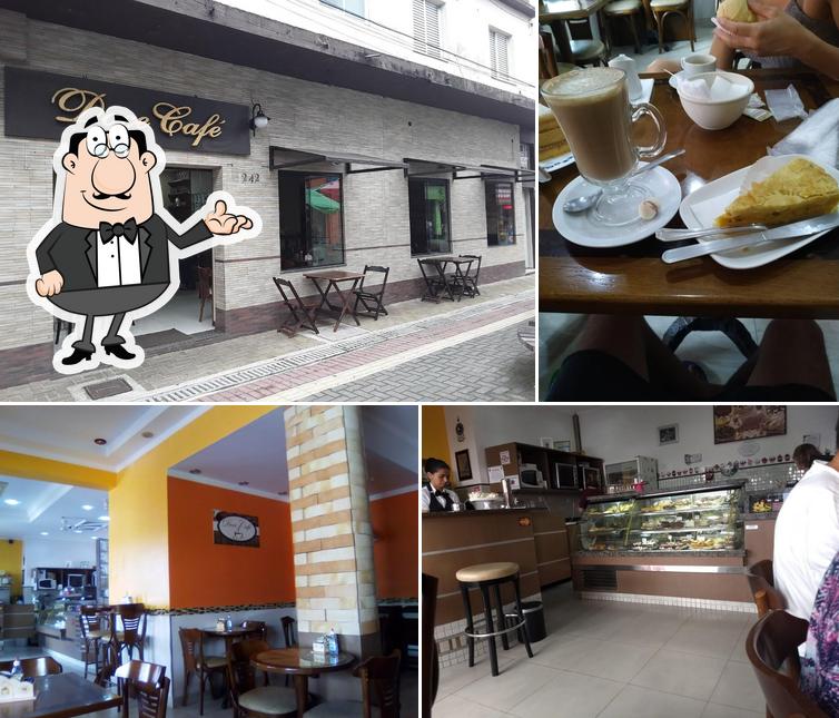 Sente em uma das mesas no Doce Café