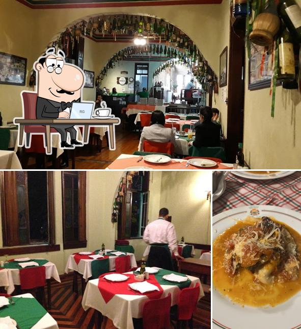 Sente em uma das mesas no Cantina e Pizzaria Piolin