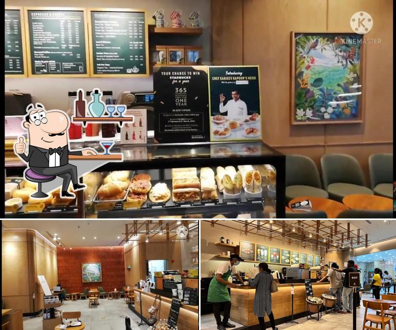 Take a look at the image displaying interior and food at Starbucks