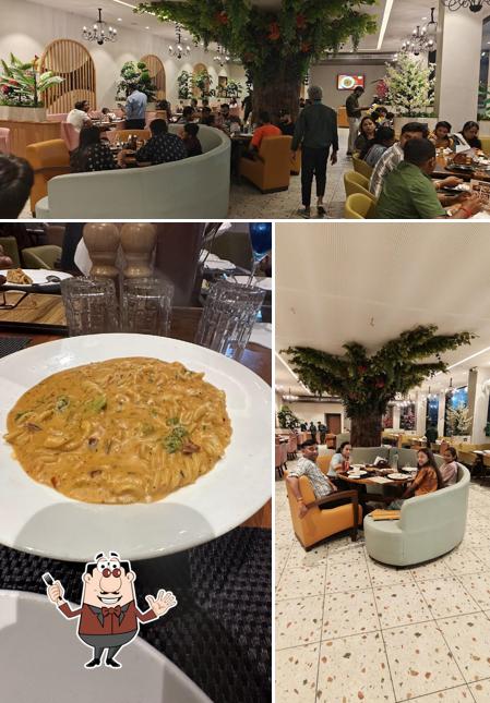 Among various things one can find food and interior at HK's woodfire Pizza Pizza Cafe in Navsari