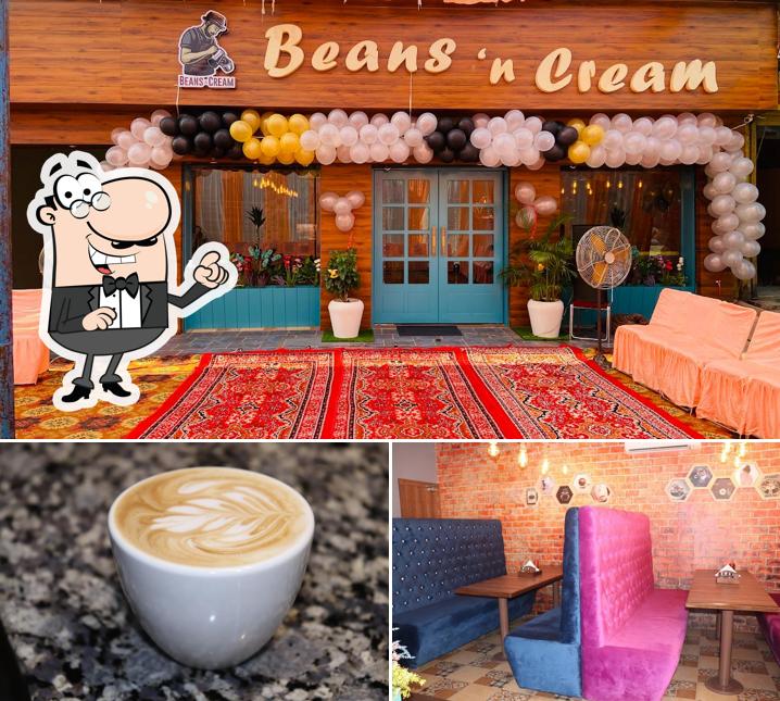 This is the picture showing interior and beverage at Beans 'N cream