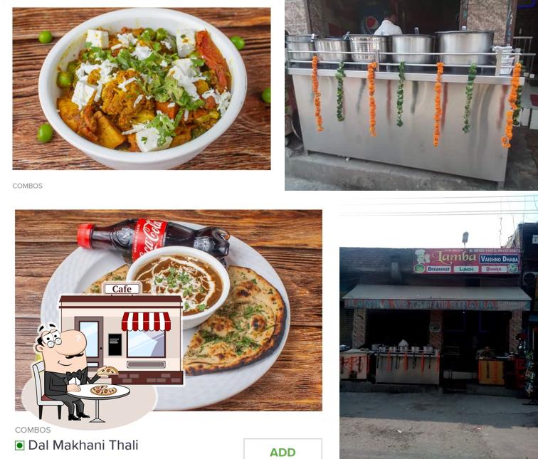 This is the image depicting exterior and food at LAMBA VAISHNO DHABA