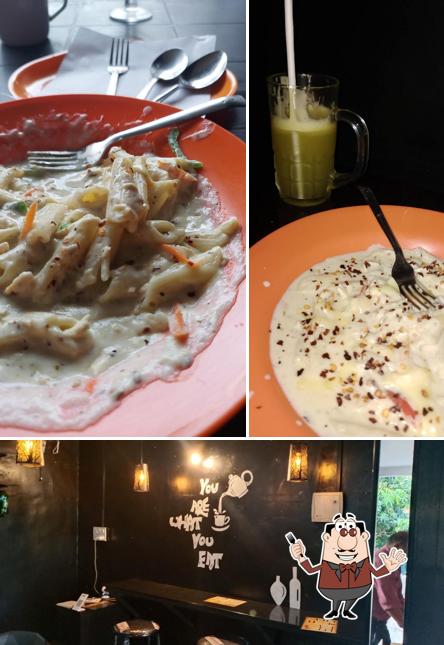 The restaurant's food and blackboard