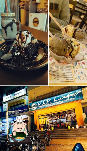 Check out the image depicting food and exterior at VIP Cafe
