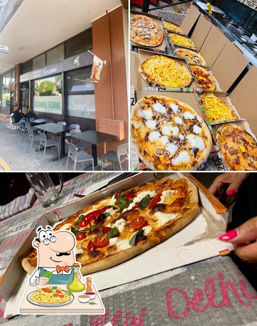 Questa è la foto che mostra la cibo e interni di Istanbul Kebab pizza