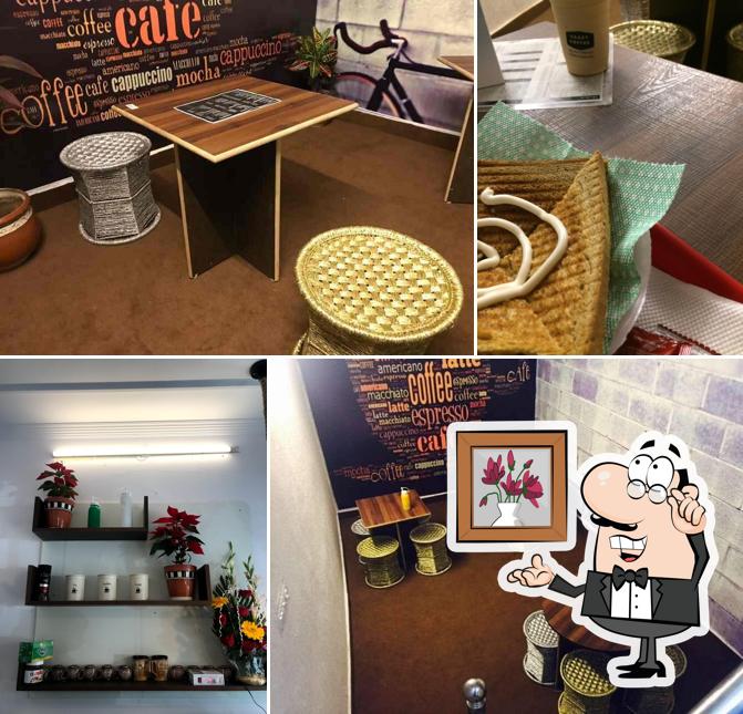 Take a seat at one of the tables at Crazy Coffee