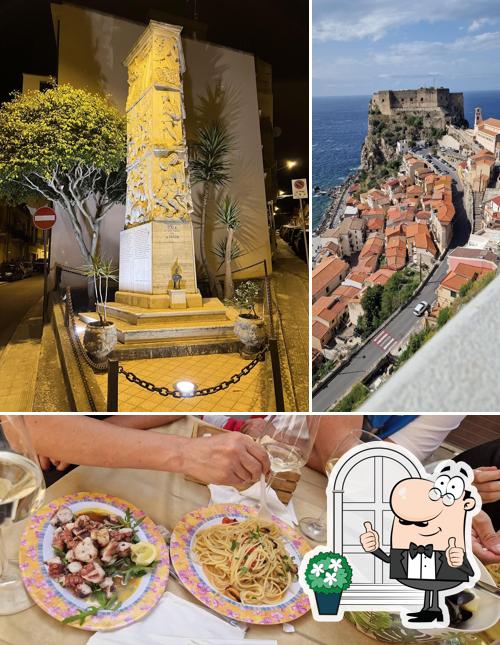 La esterno e cibo del ristorante