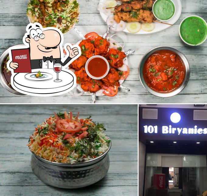This is the picture showing food and interior at 101 BIryanis