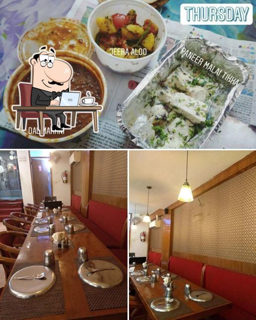 The restaurant's interior and food
