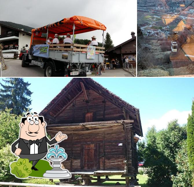 Puoi goderti l'aria fresca da seduto all'esterno di Restaurant du Téléphérique Vercorin