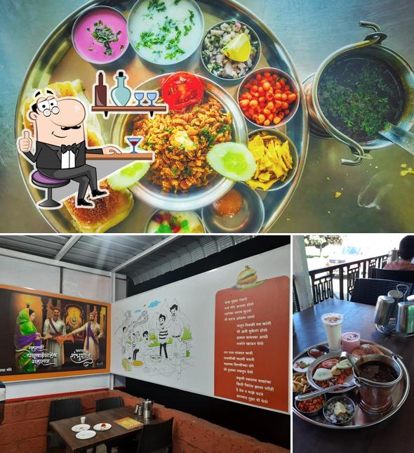 Check out the picture showing interior and dessert at Sahyadri Wadewale chambli