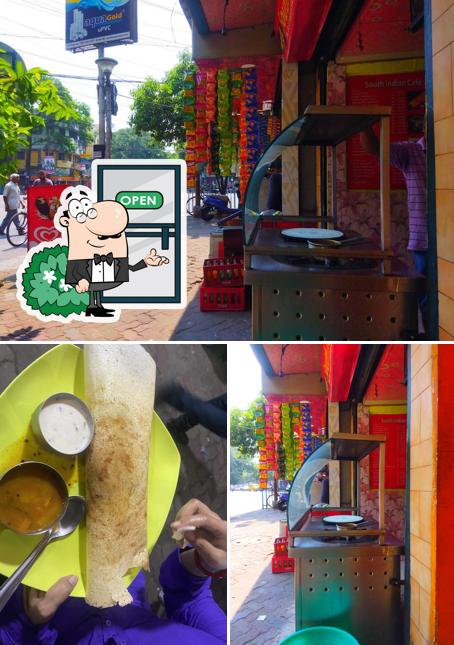 The picture of exterior and food at South indian cafe