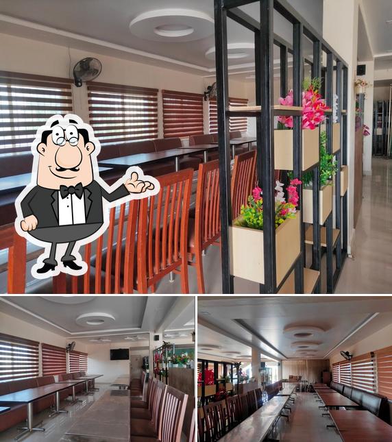 The restaurant's interior and food