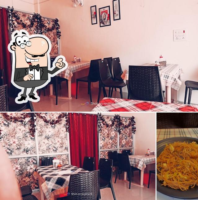 The restaurant's interior and food