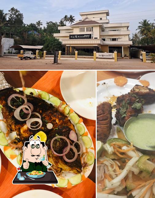Check out the image displaying food and exterior at Raj Residency