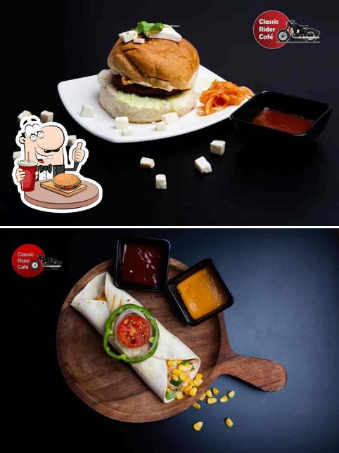 Get a burger at Classic Rider Cafe