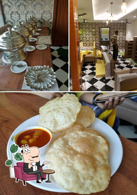 The restaurant's interior and food