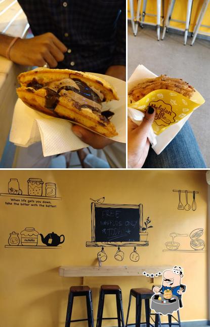 The photo of food and interior at The Belgian Waffle Co