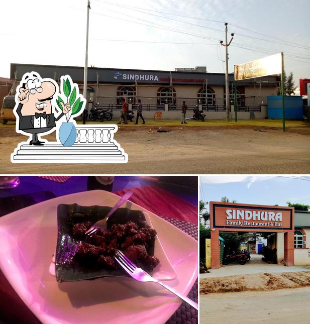 Take a look at the photo displaying exterior and dessert at Sindhura Restaurant