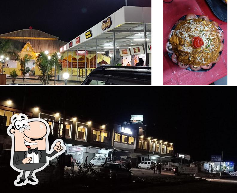 Take a look at the picture showing exterior and meat at Satyam Foods & Rooms
